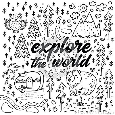 Explore the world cartoon contour map. Comic vector card Vector Illustration