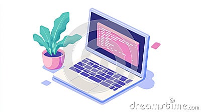 Explore the world of coding with vibrant isometric illustrations showcasing programming concepts on a computer screen Stock Photo