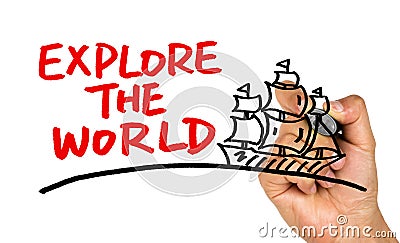 Explore the world concept hand drawing on whiteboard Stock Photo