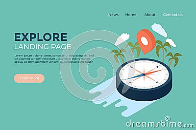 Explore world geography and history concept landing page web design illustrated template Vector Illustration