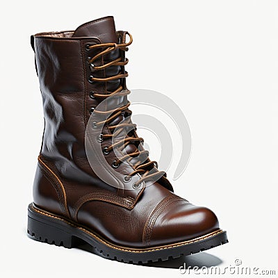 Women's brown leather boots on a white background. 3d rendering. AI Generated Stock Photo