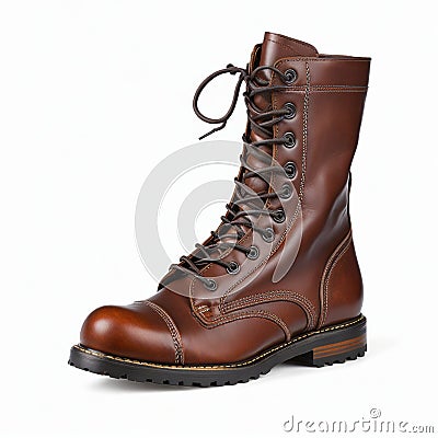 Women's brown leather boots on a white background. 3d rendering. AI Generated Stock Photo
