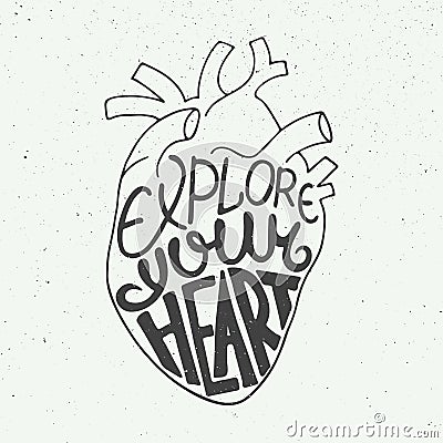 Explore your heart in anatomic heart on vintage background Vector Illustration