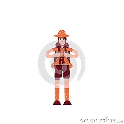 Explorer with backpack flat color vector character Vector Illustration