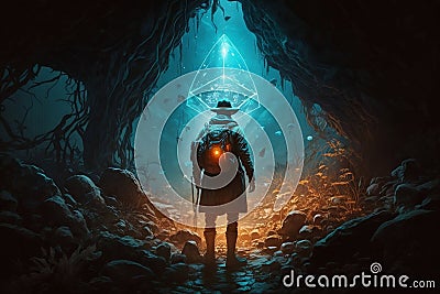 The explorer discovered a spooky environment filled with diamonds. AI Stock Photo