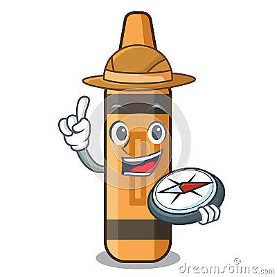 Explorer orange crayon in the cartoon shape Vector Illustration