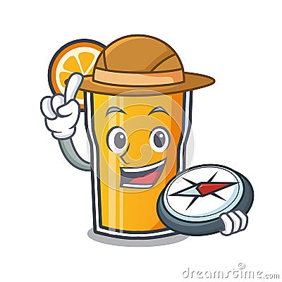 Explorer orange juice mascot cartoon Vector Illustration