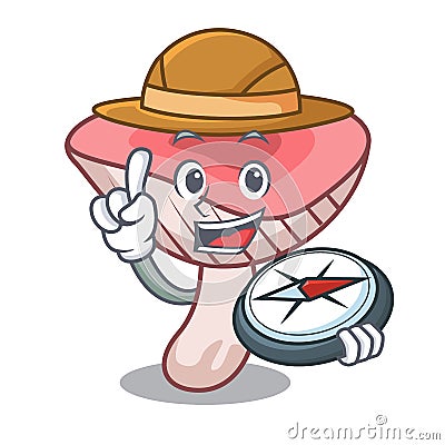 Explorer russule mushroom mascot cartoon Vector Illustration