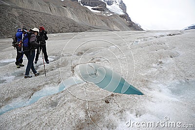 Explorers at Athabasca Glacier Editorial Stock Photo