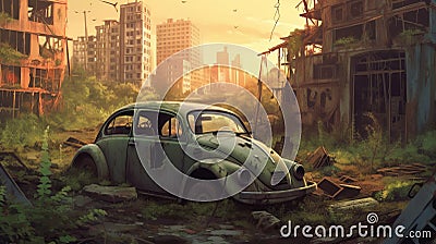 Exploring Abandoned Buildings And Wrecked Cars: A Hyper-realistic Urban Fairy Tale Stock Photo