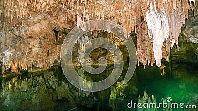 Exploring Aktun Chen caves on Riviera Maya Stock Photo