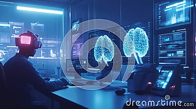 Exploring brain activity and cognitive function using advanced neuro testing technology in a modern lab setting Stock Photo