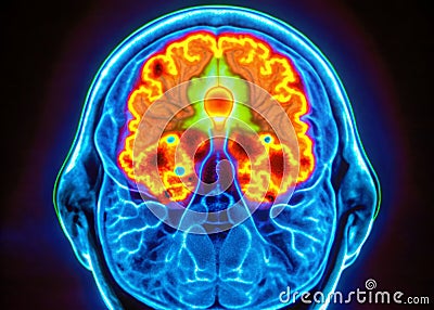 Exploring Brain Activity with Positron Emission Tomography PET Scan Visualizing Metabolic Hotspots Stock Photo