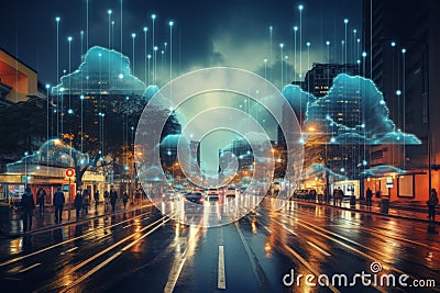 Exploring cloud computing and wireless internet communication in smart city development Stock Photo