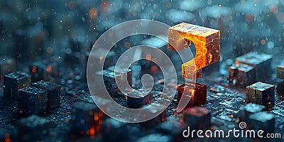 Exploring Complexity: Abstract Technology Background with a D Question Mark. Concept Technology, Stock Photo