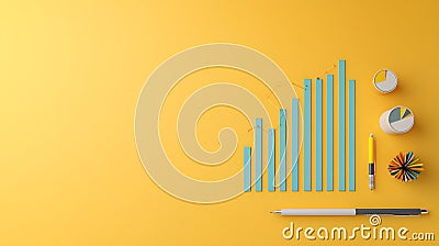 Exploring Data Insights: An Overview of Colorful Graphs and Charts on a Bright Yellow Background Stock Photo