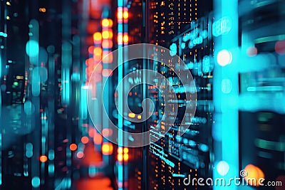 Exploring data protection and cyber security software against cyberattacks in futuristic setting Stock Photo