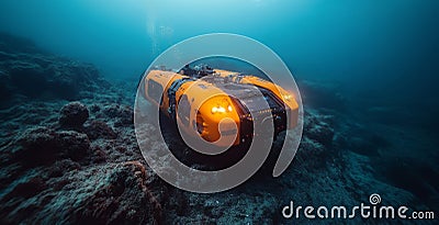 Exploring the deep ocean with an advanced submarine robot at great depths Generative AI Stock Photo