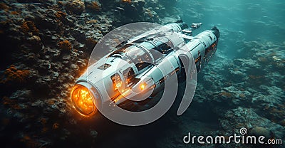 Exploring deep ocean depths with advanced robotic submarine technology Generative AI Stock Photo