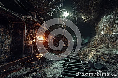 Exploring the depths of an abandoned mining shaft at twilight. Generative AI Stock Photo