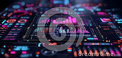 Exploring the Depths of Data: A Futuristic Display of Dynamic Graphs and Vibrant Visuals Stock Photo