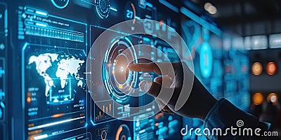 Exploring digital interfaces with engaging data visualization in a modern workspace Stock Photo