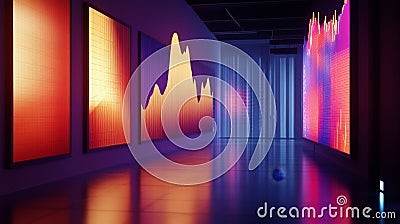 Exploring Dynamic Technology through Immersive Digital Art and Visualization Spaces Stock Photo