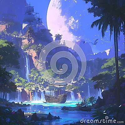 Exploring Enchanted Cove: Fantasy Narrative Stock Photo