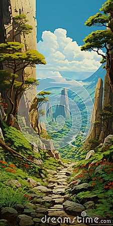 Exploring The Enchanting Miyazaki Hayao Inspired Canyon Path Stock Photo