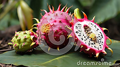 Exploring the Enchanting World of Pitahaya: From Cultivating Vibrant Plants to savoring Exotic Fruits Stock Photo