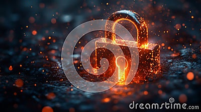Exploring the essence of quantum security with an illuminated lock symbolizing encryption and protection against data Stock Photo