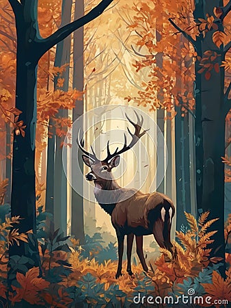 Exploring the Ethereal Observing the Intricate Dynamics of a Deer's Journey Through the Enchanted Stock Photo