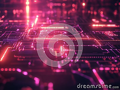 Exploring Futuristic Circuits, Digital Network's Glowing Pathways Illuminate Technological Advancements Mysteriousl Stock Photo