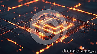 Exploring Futuristic Circuits, Illuminated Microchip Design, Glowing Technology Stock Photo
