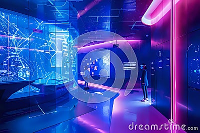 Exploring Futuristic Interactive Displays, Immersive Data Visualization and Virtual Reality Experiences in a Modern Stock Photo
