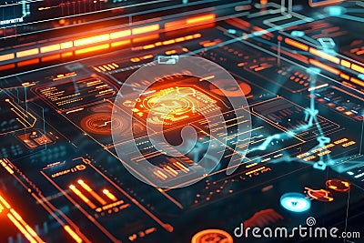 Exploring Futuristic Interfaces, Digital Dashboards Showcase Data Visualization, Advanced Technology, and Interact Stock Photo