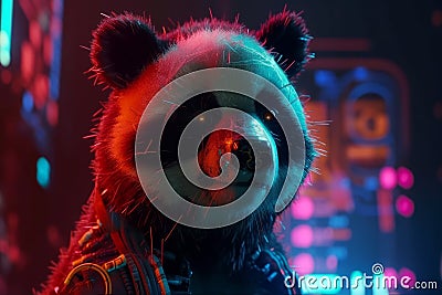 Panda in Cyberpunk City: Realistic 3D with Rococo Details and Cinematic Lighting Stock Photo