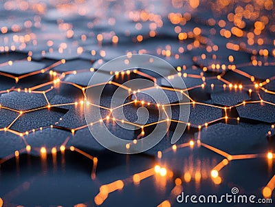 Exploring glowing hexagonal network structures Stock Photo