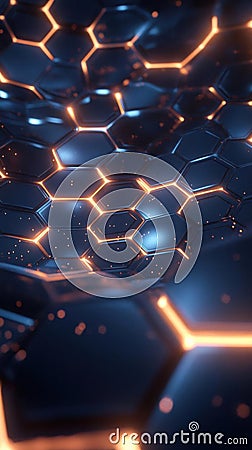 Exploring glowing hexagonal patterns, a dynamic abstract background Stock Photo