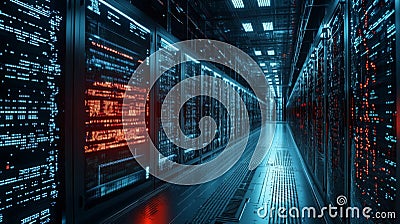 Exploring High-Tech Data Center Infrastructure: The Future of Digital Networks and Storage Solutions Stock Photo
