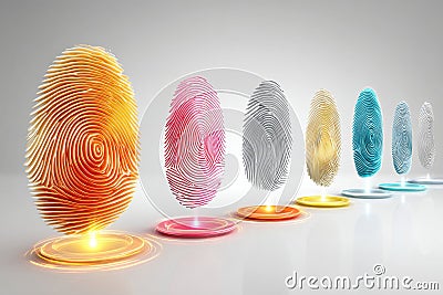 Exploring How Colorful Fingerprints Represent Cybersecurity, Data Protection, and Privacy in Our Connected World Stock Photo