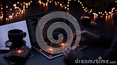 Exploring innovative coding techniques home office digital workspace nighttime close-up technology insights Stock Photo