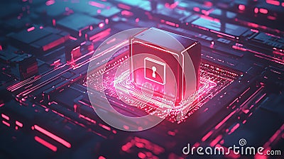 Exploring the intersection of advanced technology and security a futuristic lock symbol on a microchip represents the future of Stock Photo