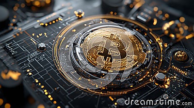 Exploring the Intersection of Digital Currency and Technology: The Unbreakable Link Between Bitcoin and Circuit Innovation in Stock Photo