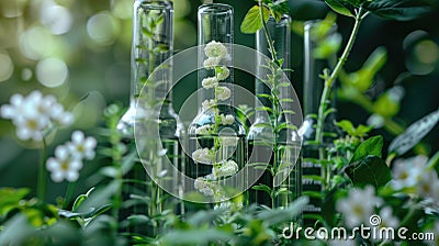 Exploring the Intersection of Science and Nature: Biochemistry, DNA, and Gene Therapy in Plant Studies with Generative AI Stock Photo