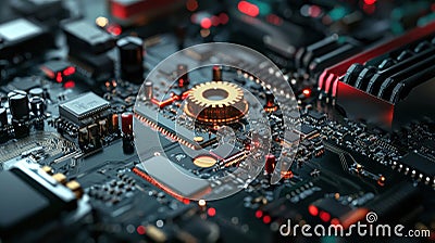 Exploring the Intricate Details of a Computer Motherboard Through the Lens of Business Model Canvas and BMC Framework Stock Photo