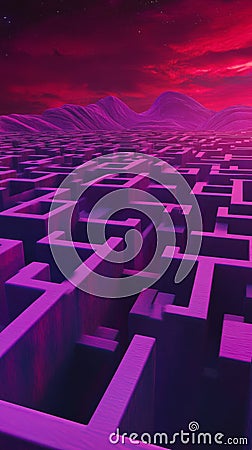 Exploring the Intricate Julia Set Maze with Surreal Neon Landscape for Mathematical Art Enthusiasts Stock Photo