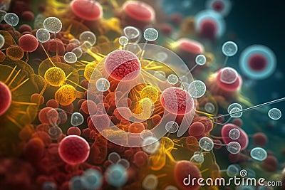 Exploring the Intricate Microcosm: Macro Close Up Shot of Bacteria and Virus Cells, Petri Dish, Generative AI Stock Photo