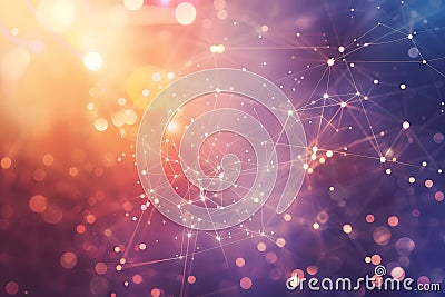 Exploring the Intricate Network: Connections, Nodes, and Luminescence in Abstract Digital Art, Showcasing a Vivid and Dynamic Stock Photo