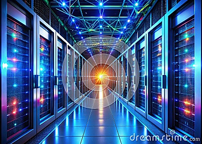 Exploring the Intricate Network of a Modern Data Center A Visual Deep Dive into Servers Supercomputers and Network Stock Photo